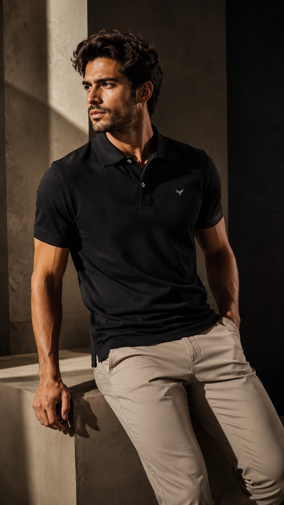 Camisa polo preta masculina no atacado